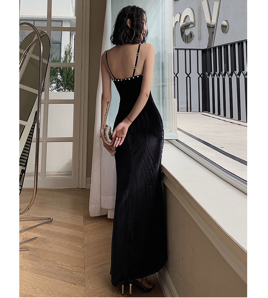 celebrity style slim bodycon maxi dresses for women black beading spaghetti strap sexy summer grown party dress robe 210421