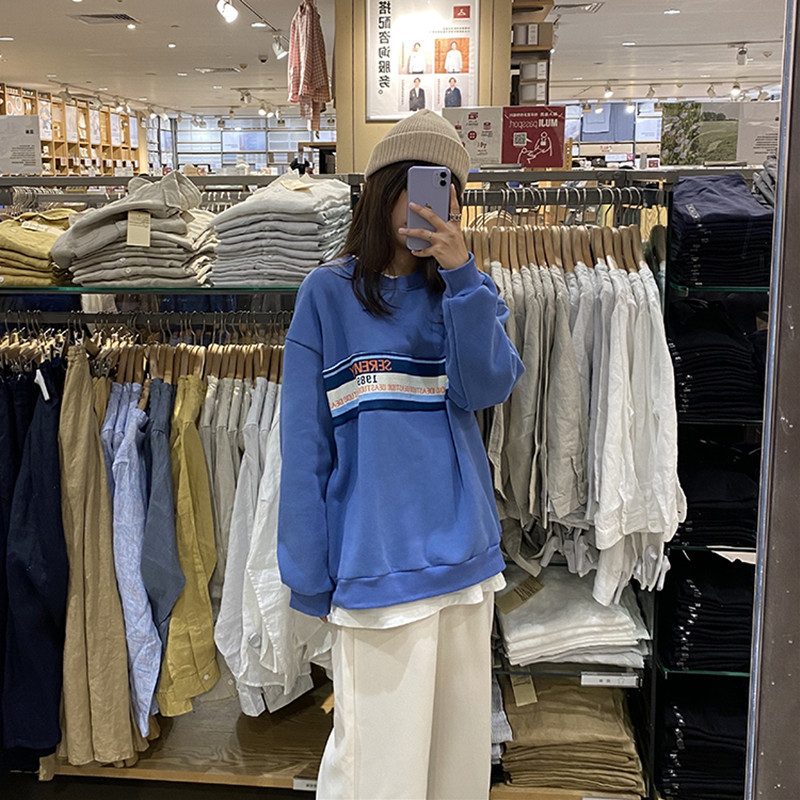 2 colors autumn winter korean style Women Sweatshirts Long Sleeve letter patch thick Sweatshirt Womens pullovers ( F4120) 210423