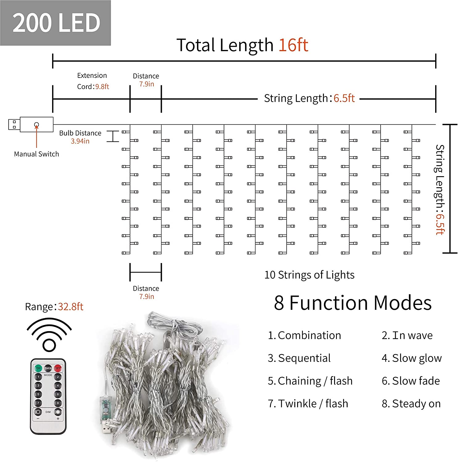 3M USB LED Curtain Light Fairy String Lights 8 Mode 3X3M 3X1M 3X2M Garland for Christmas New Year Holidays Outdoor Wedding Home Window Decoration 100-