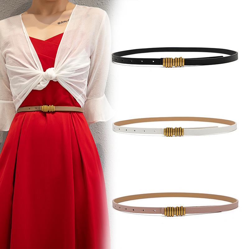 Belts Leather Thin Belt For Women Metal Buckle Waist Strap Luxury Designer Female Jeans Dress Trouser Decorative Waistband, White
Belts Leather Thin Belt For Women Metal Buckle Waist Strap Luxury Designer Female Jeans Dress Trouser Decorative Waistband, White