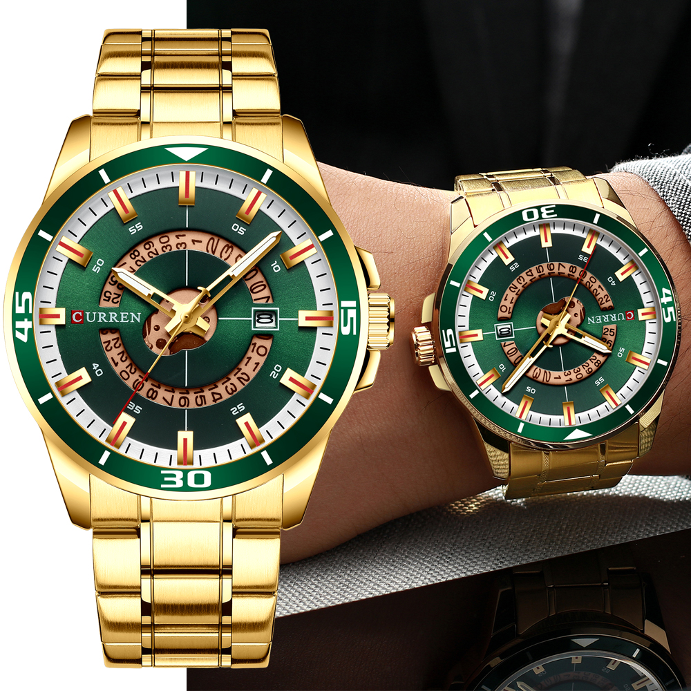 Watches For Men Golden Stainless Steel Wristwatches With Date Casual Business Q…