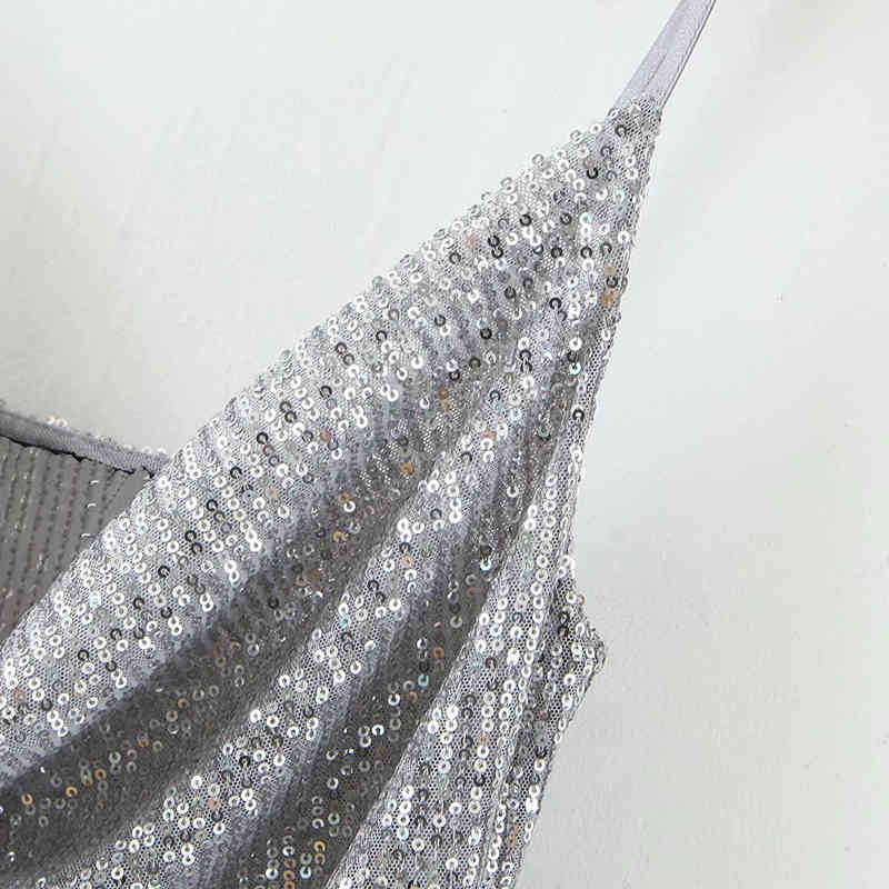 Sexy Deep V Neck Sequins Strappy Ladies Tops Fashion Backless Clubwear Party Camis Women Summer Sleeveless Tank Top Ropa Mujer 210515