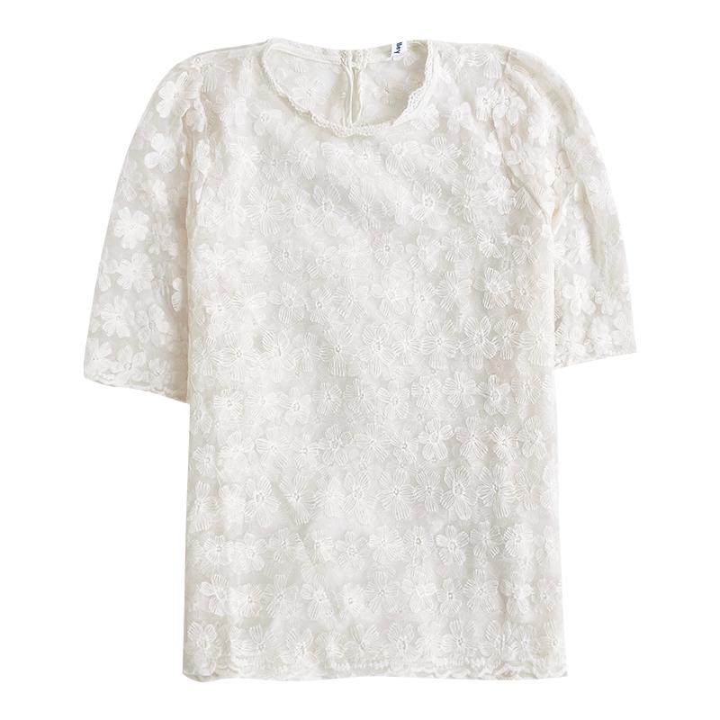 Women's Blouses & Shirts Summer Apricot Temperament O Neck Slim Fit Short-sleeved Shirt, White
Women's Blouses & Shirts Summer Apricot Temperament O Neck Slim Fit Short-sleeved Shirt, White