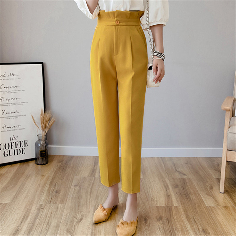 Stylish Streetwear Bud-Waist Large Size Autumn High Waist Casual Pencil Pants Office Lady Loose Slim Ankle-Length 210421