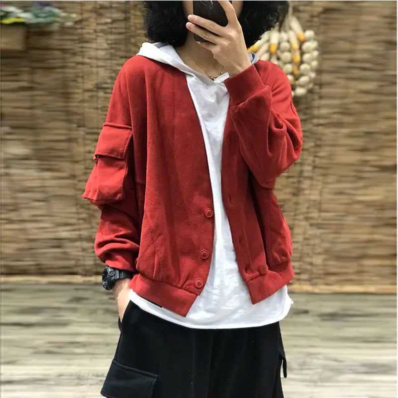 Autumn Arts Style Women Long Sleeve V-neck Loose Short Coat Single Breasted Big Pocket Cotton Casual Jackets M690 210608, Brown
Autumn Arts Style Women Long Sleeve V-neck Loose Short Coat Single Breasted Big Pocket Cotton Casual Jackets M690 210608, Brown