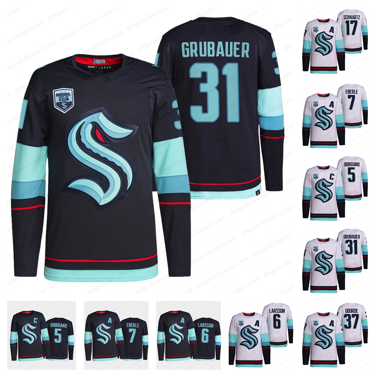 31 Philipp Grubauer Jersey Seattle Kraken 2021-22 Inaugural Season Morgan Geekie 9 Ryan Donato 5 Mark Giordano 7 Eberle Yanni Gourde Matthew Beniers Jaden Schwartz, Mens away white+patch
31 Philipp Grubauer Jersey Seattle Kraken 2021-22 Inaugural Season Morgan Geekie 9 Ryan Donato 5 Mark Giordano 7 Eberle Yanni Gourde Matthew Beniers Jaden Schwartz, Mens away white+patch