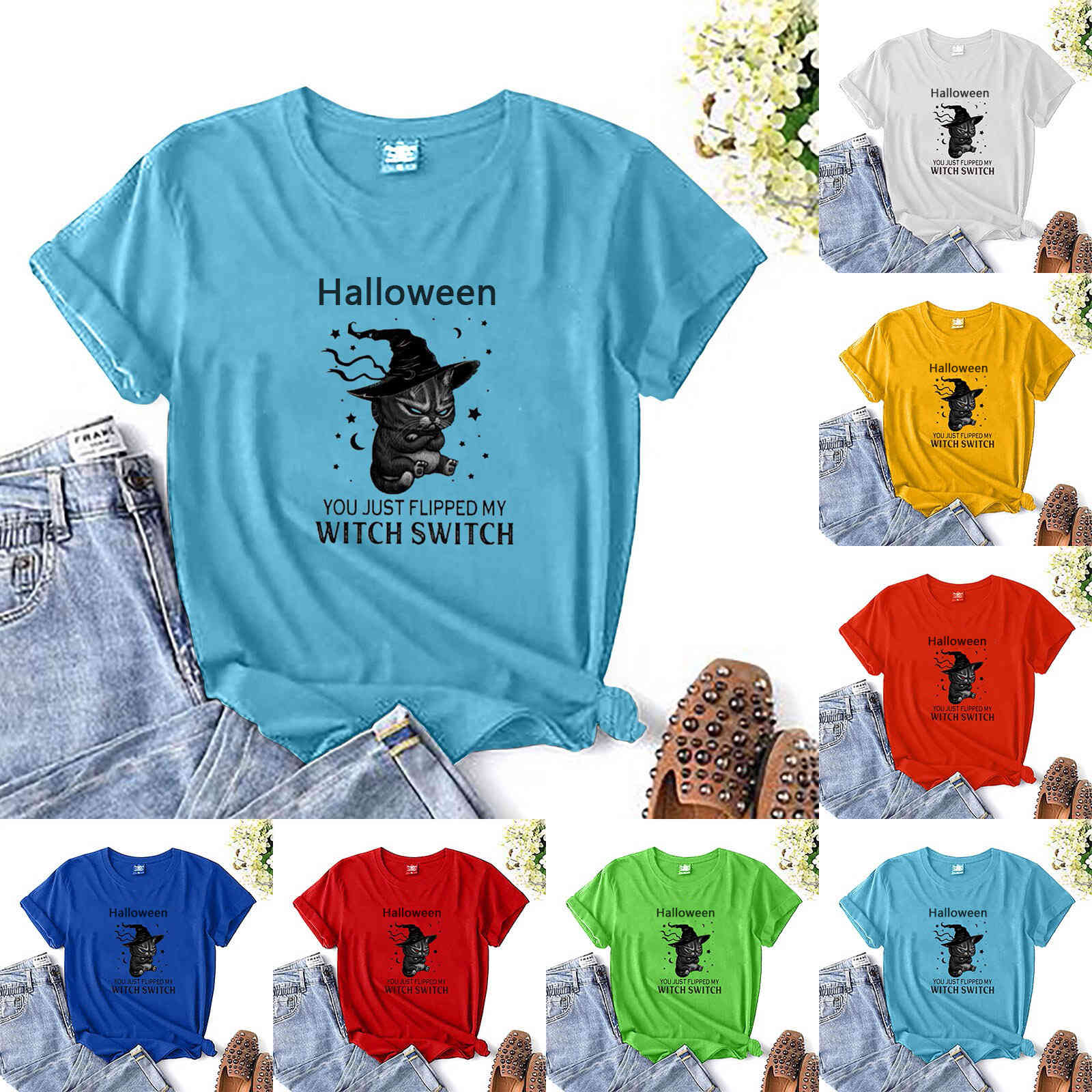 autumn and winter 2021 fashion round neck women's short sve halloween seri cat print t-shirt, White
autumn and winter 2021 fashion round neck women's short sve halloween seri cat print t-shirt, White