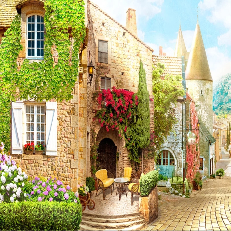 Custom Photo Wallpaper 3D Stereo European Street Landscape Mural Restaurant Cafe Background Wall Decor Waterproof