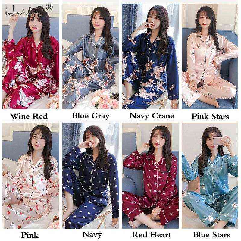 Oversize M-5XL Womens Long Sleeve Trousers Pyjamas Silk Satin Pajamas Sets Sleepwear Nightgown Suit Robe Bath Gown Sleepshirts 211118
