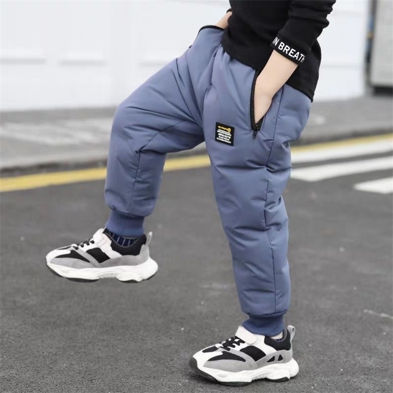 Boys Winter Pants Elastic Waist Mid Trousers 3-13 Years Old Children's Clothing Plus Velvet Kids Casual Warm 211103