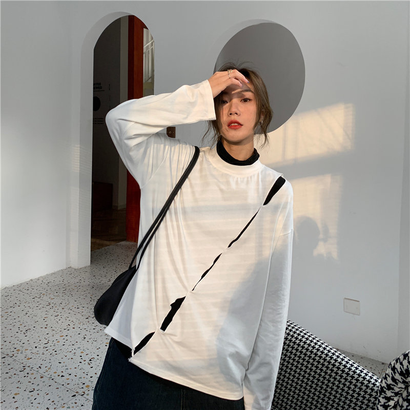 Solid Chic Loose Oversize Casual Full Sleeves Female Hollow Out Korea Brief Fashion Women Basic Tops T-shirts 210421