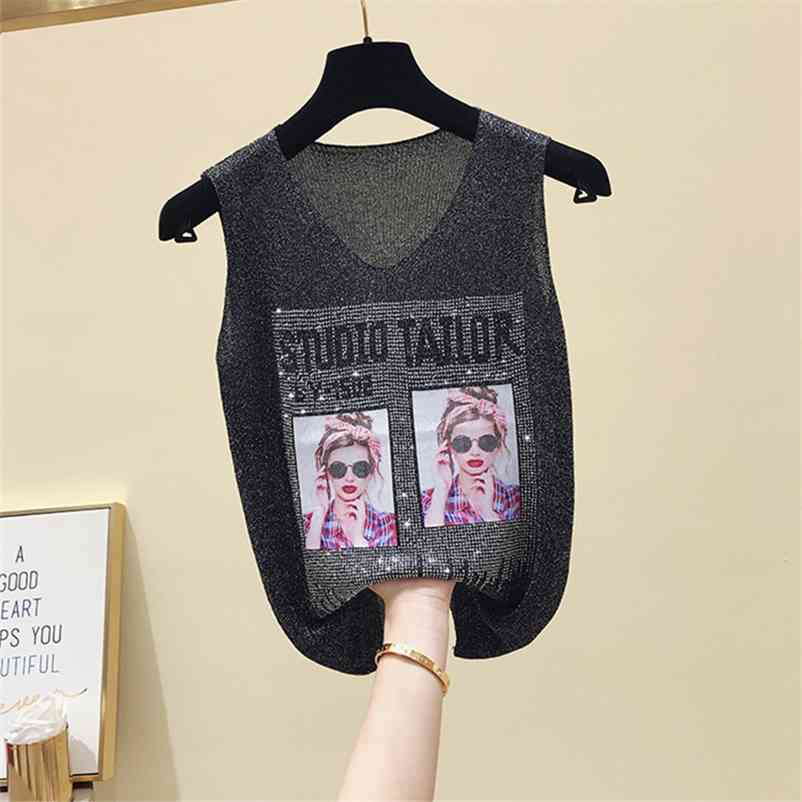 Korean style Women's V Neck Sleeveless Sequin Knitted T-shirt Summer Girls Print Ladies Pullover Casual Tops Tee A2552 210519, Yellow
Korean style Women's V Neck Sleeveless Sequin Knitted T-shirt Summer Girls Print Ladies Pullover Casual Tops Tee A2552 210519, Yellow