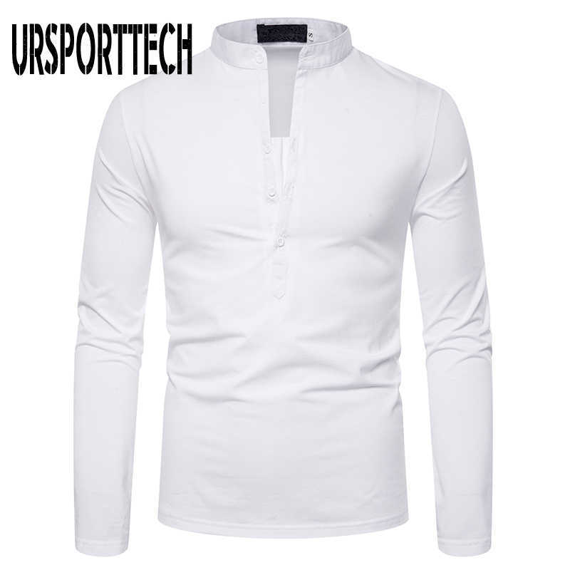 URSPORTTECH Solid Color T Shirt Men Long Sleeve Casual T-shirt Tops Clothing Spring Autumn Streetwear Fashion Men T-shirts 210528