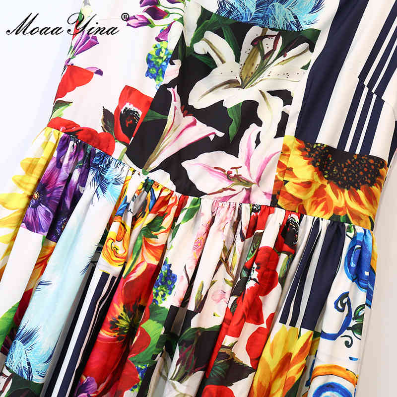 Bohemian Floral print Vacation Elegant Midi Dress Women Summer Fashion Cotton Spaghetti Strap Beach 210524