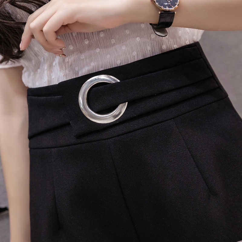 Chiffon Korean Skirt Half-length Women High Waist Summer Irregular Shorts Chic Black 210714