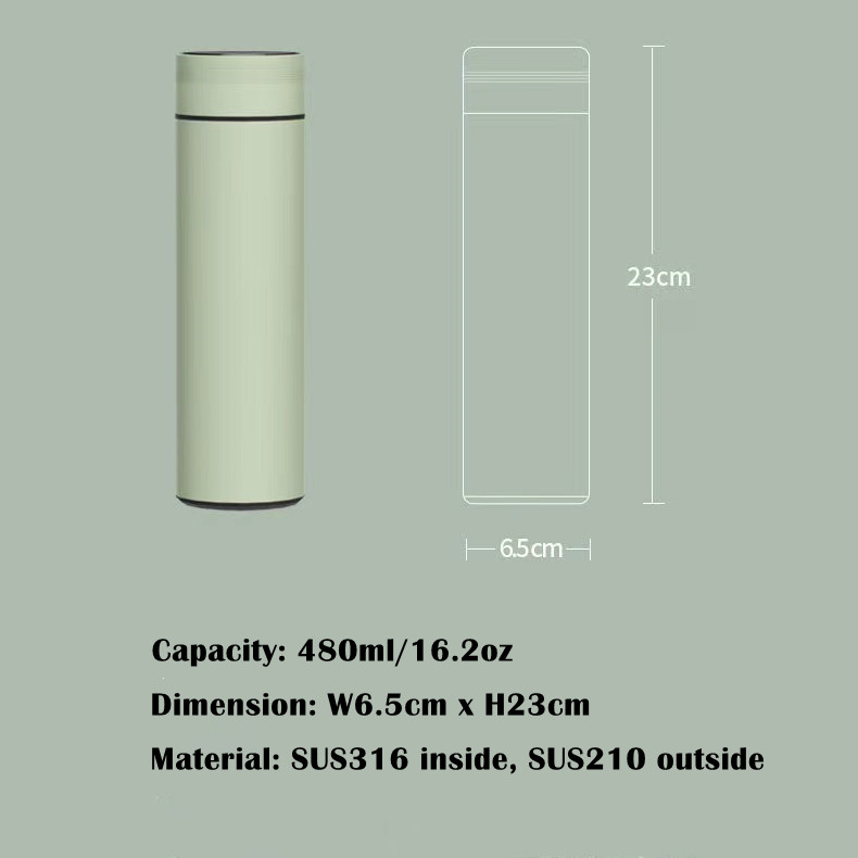 Vacuum Cup with Temperature Display Tea Brewing Coffee Car Cup 16.2oz 480ml Stainless Steel Water Bottle Macaron Color Style