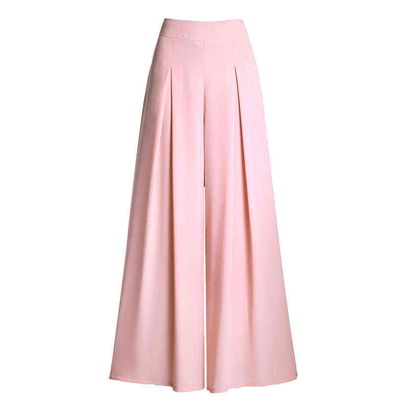 High Waist Chiffon Wide Leg Pants Women Summer Korean Pleated Solid Loose Black Long Trousers 211124