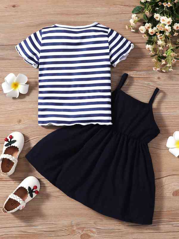 Baby Striped Lettuce Trim Tee & Cami Dress SHE