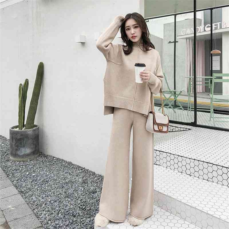 Autumn Winter Two Piece Set Women Knitted Suit Loose Solid Sweater +High Waist Wide Legs Pants Tracksuit Trousers 210520, Photo color
Autumn Winter Two Piece Set Women Knitted Suit Loose Solid Sweater +High Waist Wide Legs Pants Tracksuit Trousers 210520, Photo color