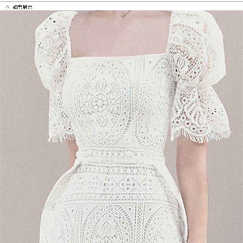 Female Elegant White Lace Party Dress Women Summer Puff Sleeve Vintage High Quality Runway Dresses Vestidos 210520