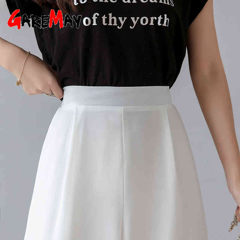 Women's Summer Pants Loose Breeches High Waisted Knee-Length White Casual Oversize Wide Leg Trousers for Women 210428