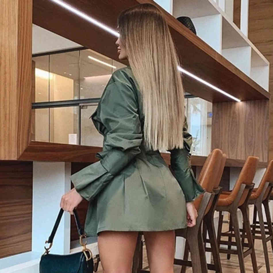 Free Women's Green Long Shirt Dress Sexy Lapel Flare Sleeve Single Breasted Bodycon Club Party Vestidos 210524