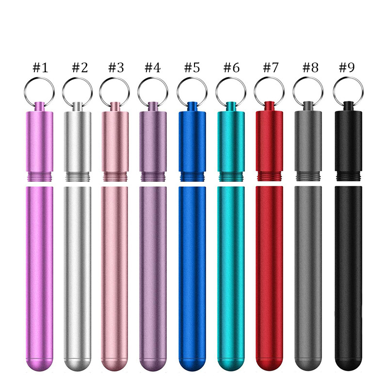 Reusable Collapsible Straws, Telescopic Stainless Steel Drinking Straw with Metal Case+Cleaner Brush+Carabiner Hook Silicone Tip DropShiping Free ship