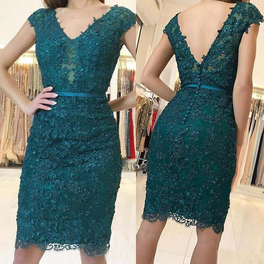 Sexy Green Short Lace Cocktail Dress Party Plus Size Ladies Girl Women Formal Prom Graduation Semi Formal Dress
