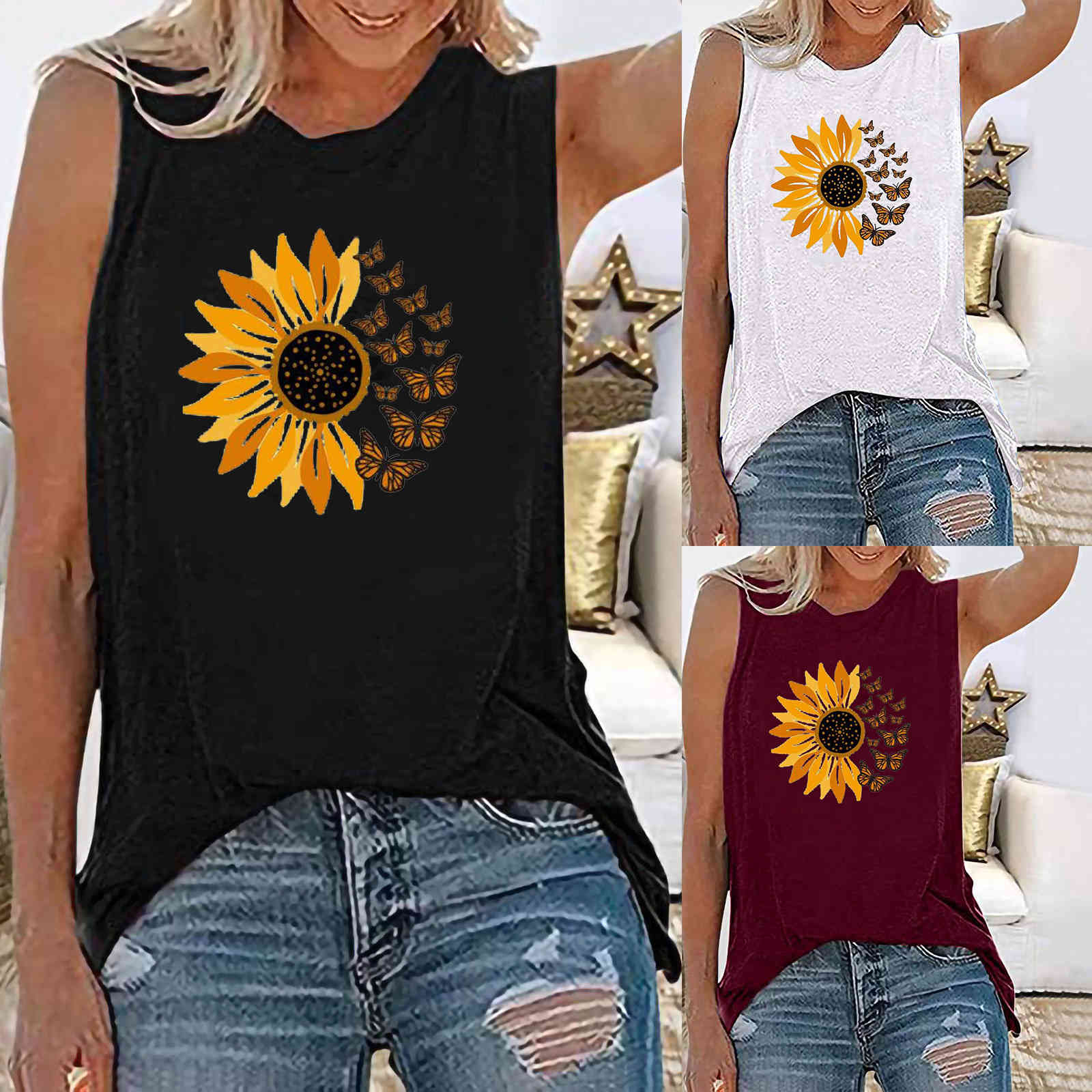 foreign large summer trend vt men's and women's same sunflower butterfly art printing, White
foreign large summer trend vt men's and women's same sunflower butterfly art printing, White