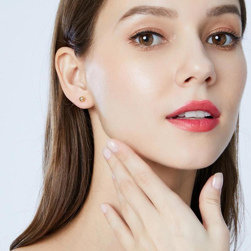 PAG&MAG Genuine 18K Gold Solid Bead Ball Stud Earrings For Women Minimalism Yellow Gold Earrings Statement Jewelry Pendientes 220210