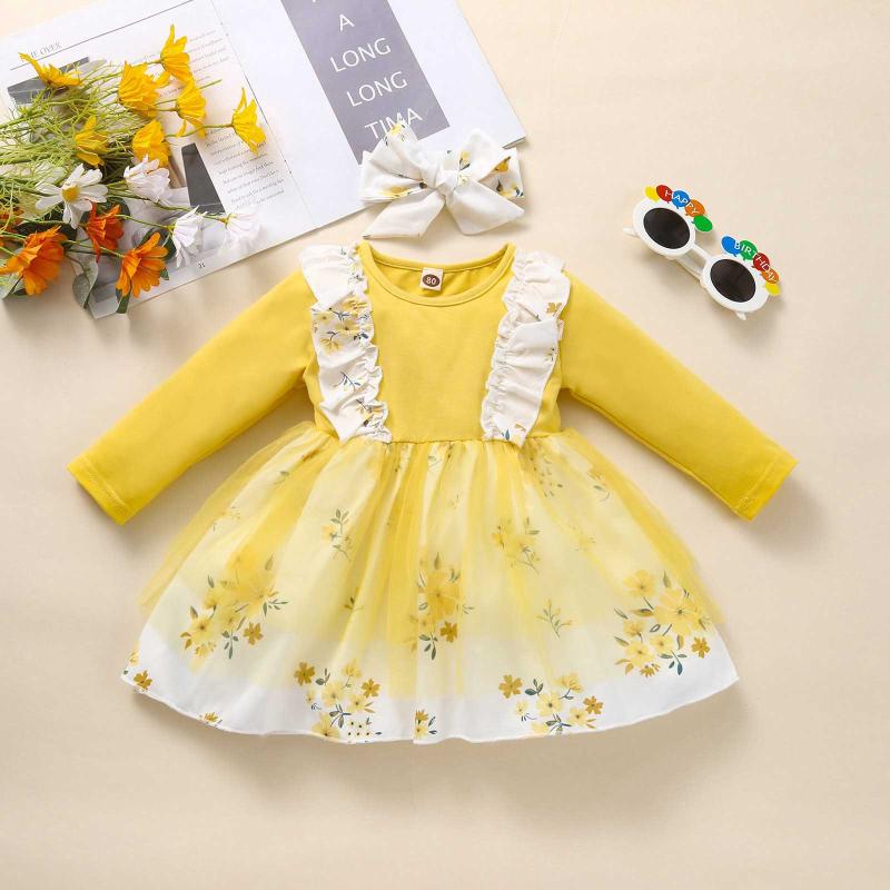 Girl's Dresses Baby Dress Toddler Girls Long Sleeve Stitching Suit Long-sleeved Headband Bodysuit Vestidos, Yellow
Girl's Dresses Baby Dress Toddler Girls Long Sleeve Stitching Suit Long-sleeved Headband Bodysuit Vestidos, Yellow