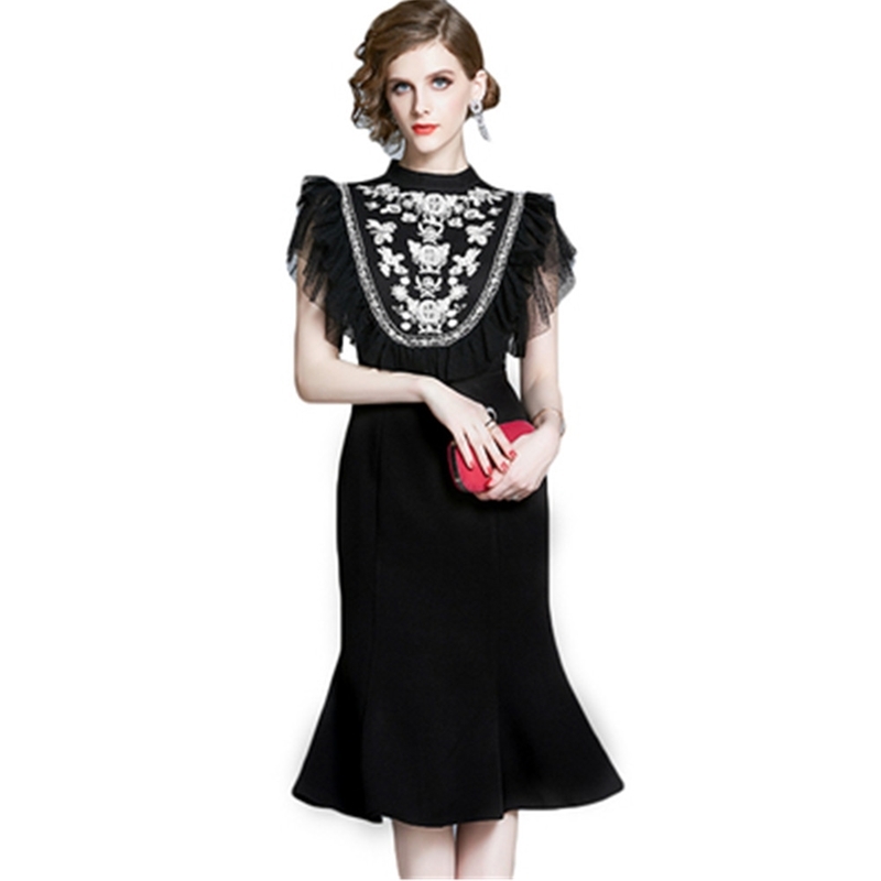 Summer Vintage Embroidery Flowers Party Dresses Women Fashion Brand Designer Sleeveless Evening Mermaid Dress 210525, Black
Summer Vintage Embroidery Flowers Party Dresses Women Fashion Brand Designer Sleeveless Evening Mermaid Dress 210525, Black