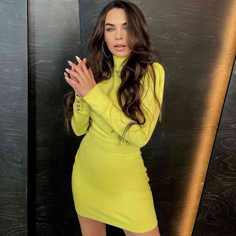 Free Summer Mini Dress Women Sexy Stand Collar Long Sleeve Bodycon Celebrity Club Party Vestidos 210524