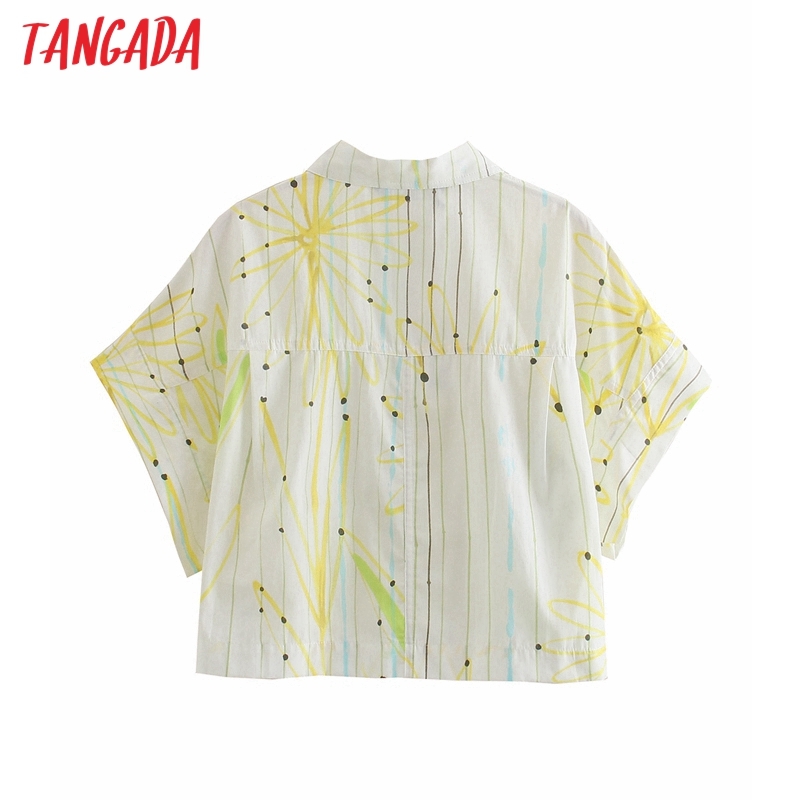 Women Retro Flowers Print Summer Crop Long Sleeve Chic Female Short Blouse Shirt Tops 2W89 210416