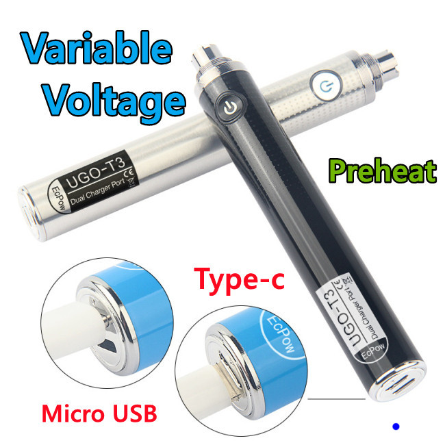 Min.2pcs UGO-T3 510 Thread Vape Battery 1300mAh Variable Voltage Preheating Vape Pen Dual Charge Port For Thick Oil Vape Cartridges
Min.2pcs UGO-T3 510 Thread Vape Battery 1300mAh Variable Voltage Preheating Vape Pen Dual Charge Port For Thick Oil Vape Cartridges
