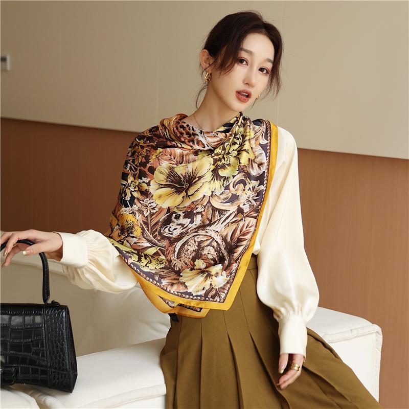 Scarves 110cm Silk Satin Square Scarf Women Print Large Hijab Spring Warm Shawl Wrap Female Neckerchief Hair Band Bag 2022
Scarves 110cm Silk Satin Square Scarf Women Print Large Hijab Spring Warm Shawl Wrap Female Neckerchief Hair Band Bag 2022