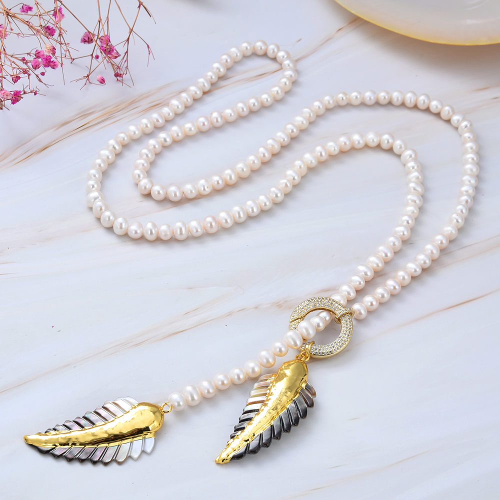 GuaiGuai Jewelry White Round Pearl Lariat Long Necklace Shell Caved Leaf Charm Sweater Chain Necklace Handmade For Women Real Gems Stone Lady Fashion Jewellery
GuaiGuai Jewelry White Round Pearl Lariat Long Necklace Shell Caved Leaf Charm Sweater Chain Necklace Handmade For Women Real Gems Stone Lady Fashion Jewellery