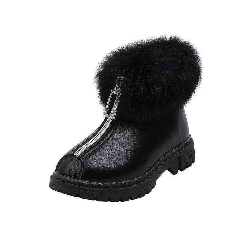 Children Shoes for Girl Kids Fashion Martin Boots Korean Winter Platform Boots Warm Leather Solid Black Little Girl Shoes 211108