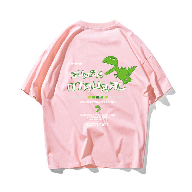 Cartoon Dinosaur Hip Hop Oversize T Shirt Men Streetwear Hand Print Tshirt Short Sleeve Cotton Loose HipHop T-Shirt Couple 210603