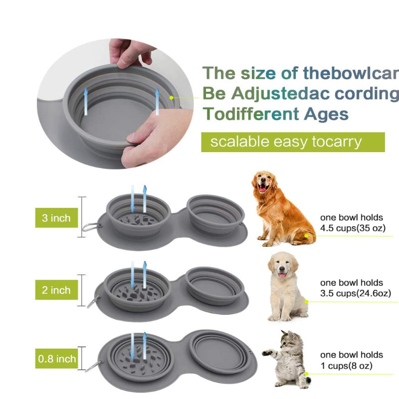 Pet Slow Feeder Bowls Double Collapsible Foldable Dual Bowls Portable Dog Licking Plate Pet Meal Plate Anti Choking Food Feeding