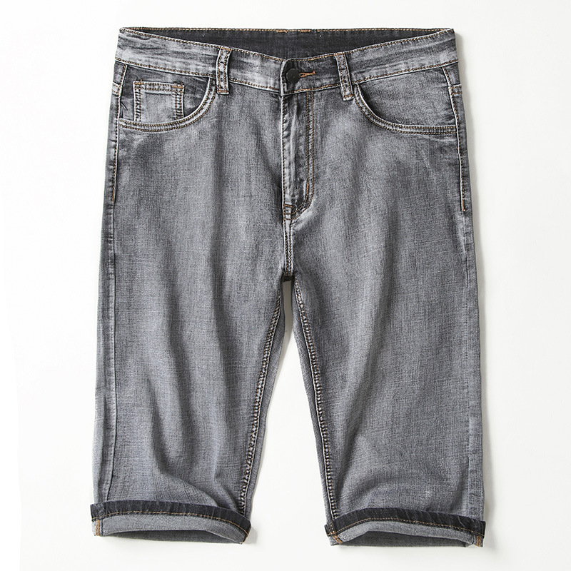Men's Denim Shorts Summer Grey Short Trousers Micro Stretch Breeches Vintage Bermuda Male Jeans Length 3/4 Pants Long Shorts Men 210518