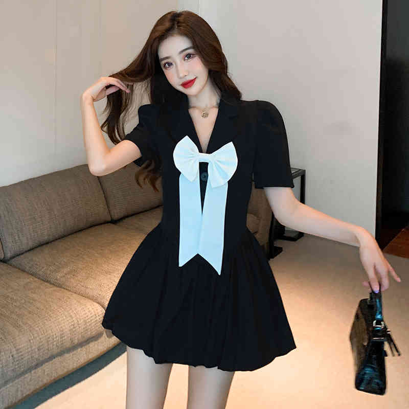White Elegant Bud Dress Woman Vestidos Vintage Bow Notched Collar Single-Breasted OL Work Casual Mini Dresses Female 210518