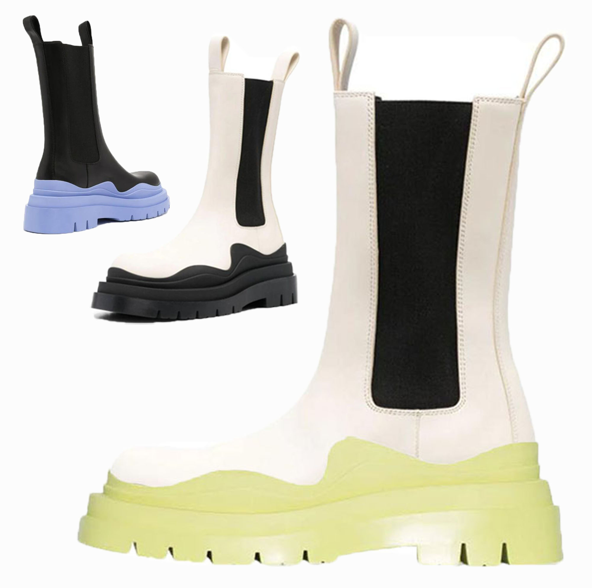 2021 AAA+ White Fruit Green soles Bottega-booties Men TWO TONE LTHR CHELSA BOOT Man platform chunky boot lady boot luxury designer women boots 35--45, Shoes box
2021 AAA+ White Fruit Green soles Bottega-booties Men TWO TONE LTHR CHELSA BOOT Man platform chunky boot lady boot luxury designer women boots 35--45, Shoes box