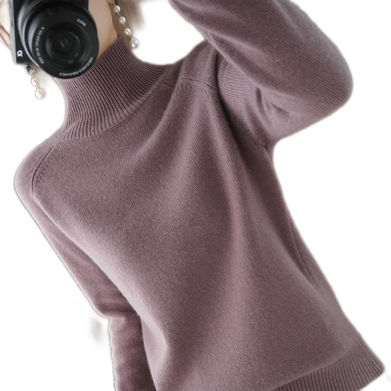 Women's Cashmere Turtleneck Sweater - Long Sleeve, Thick, Loose Fit, Pullover, Winter Jumper, Blue B4