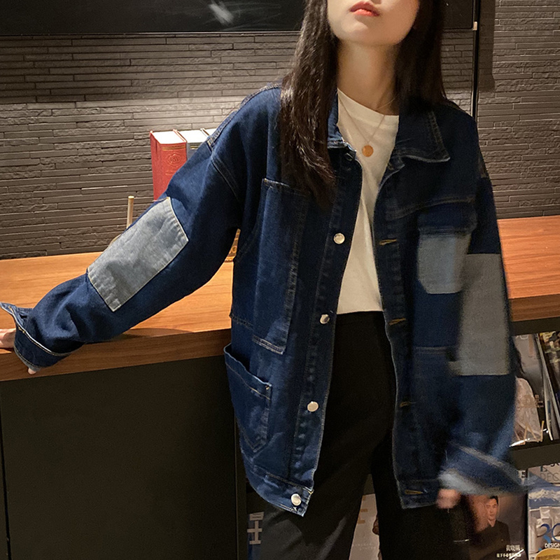 Patchwork Denim Women Jackets Pocket Streetwear Autumn Fashion Korean Mujer Chaqueta BF Style Jacket 18049 210415
