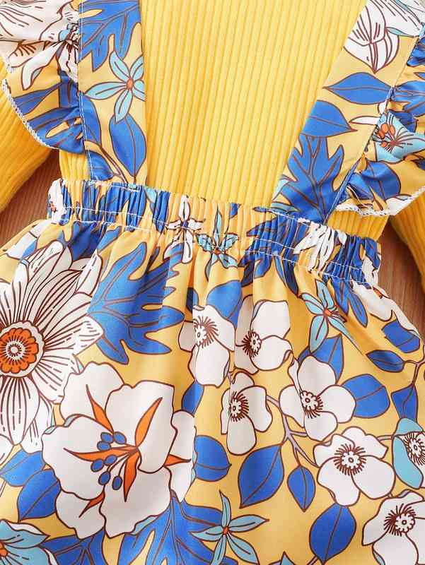 Baby Ruffle Trim Bodysuit & Suspender Skirt & Headband SHE