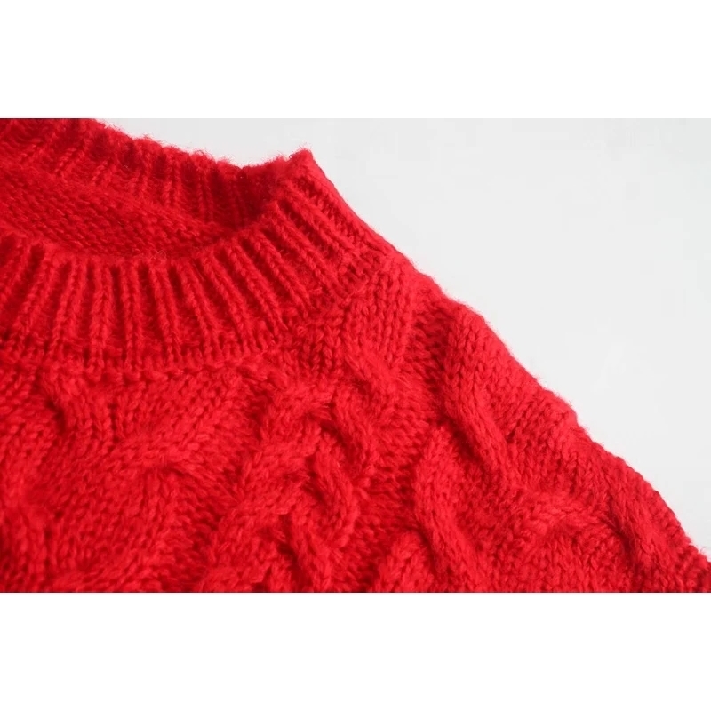 Autumn and Winter Retro Lazy Red Twist Knit Sweater Loose Round Neck Pullover All-Match Top 210521