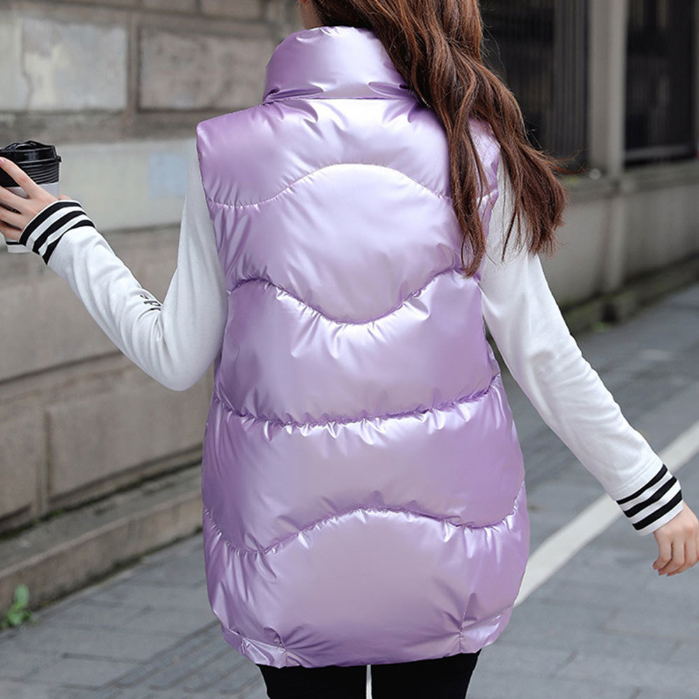 Winter Plus Size Waistcoat Korean Stand Collar Shiny Sleeveless Vests Casual Down Coat Cotton Padded Thick Outwear 210428
