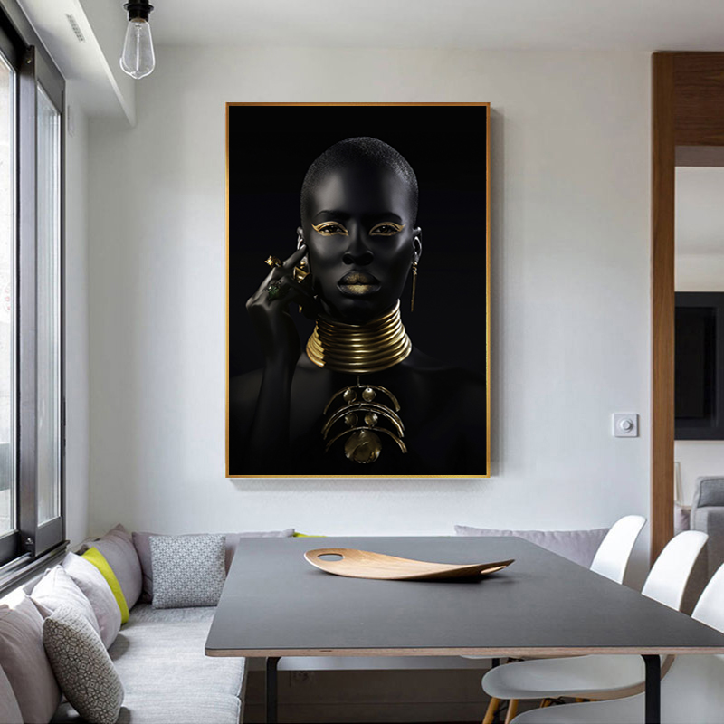Black and Gold African Woman Poster Modern Wall Art Canvas Painting Black Woman Prints Decorative Pictures For Living Room Decor