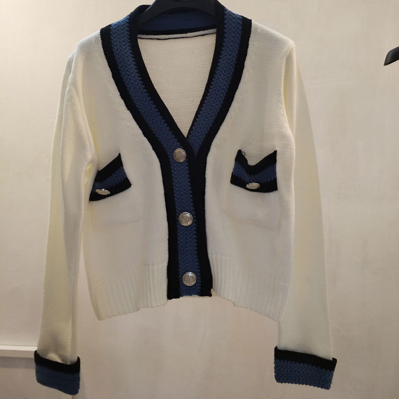 Spring Autumn Women's Cardigan Korean Style Contrast Color V-neck Knit Single-breasted Long Sleeve s LL359 210506